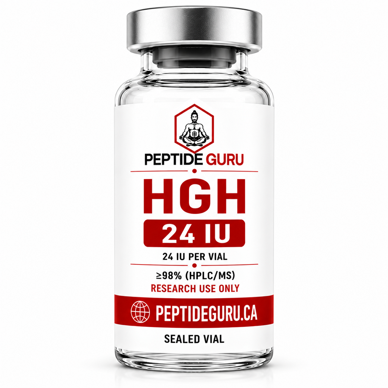 HGH 24iu — labelled vial of Somatropin (191AA HGH), 24iu / sealed vial, for laboratory research use only
