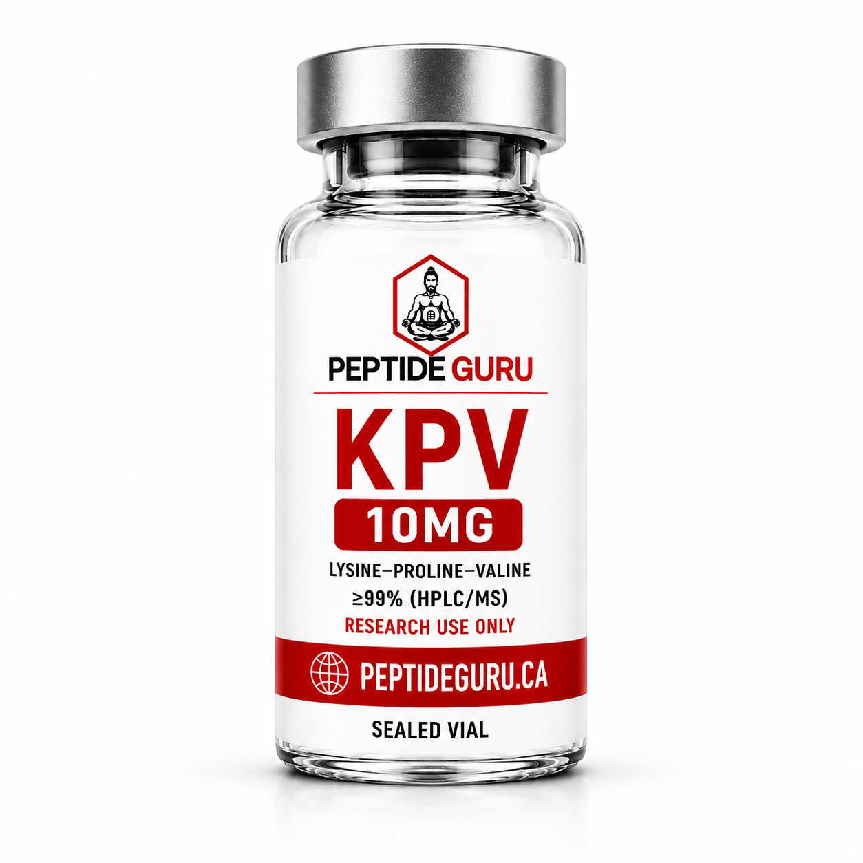 KPV 10mg — labelled vial of KPV (Lysine-Proline-Valine), 10mg / sealed vial, for laboratory research use only