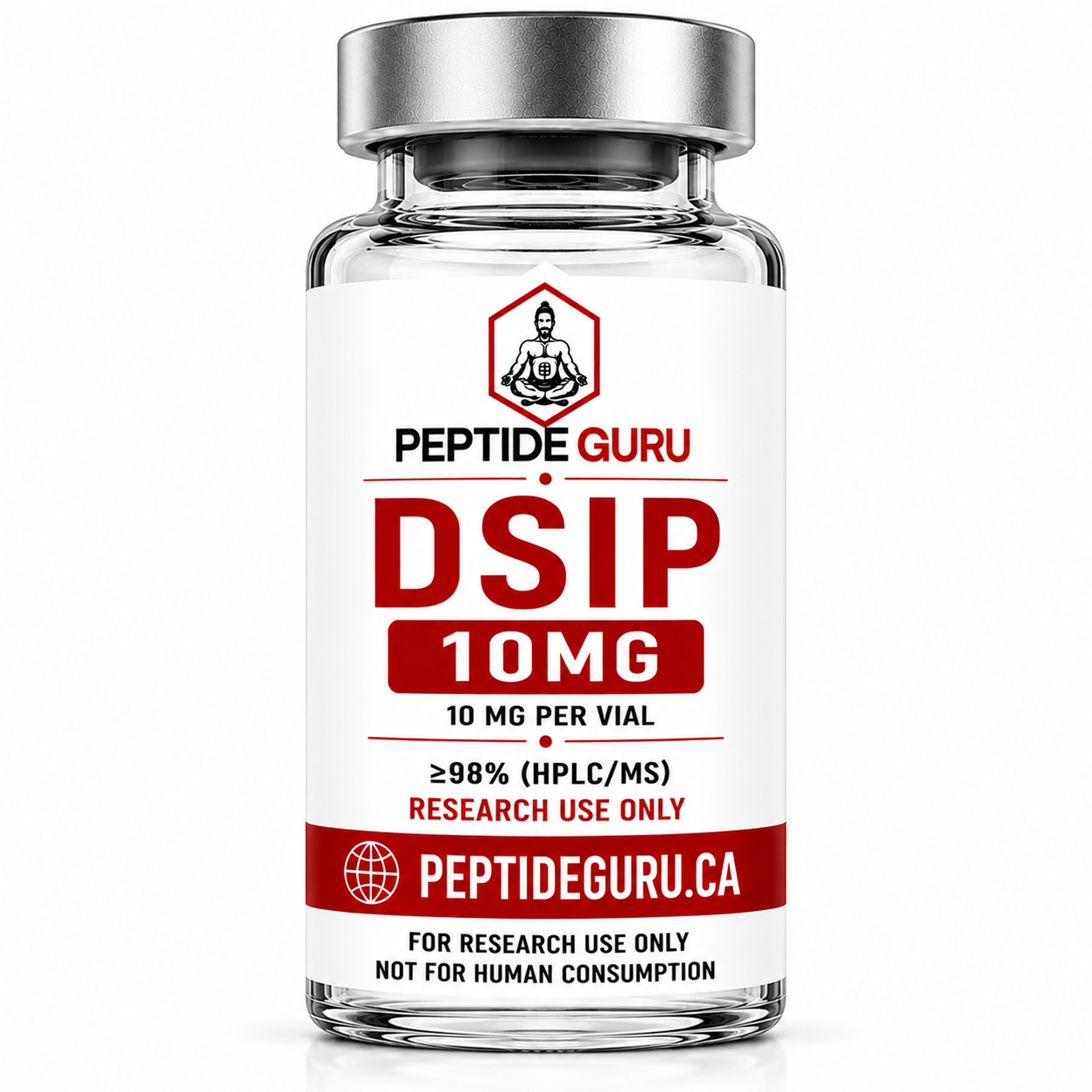 DSIP 10mg — labelled vial of Delta Sleep-Inducing Peptide, 10mg / vial, for laboratory research use only