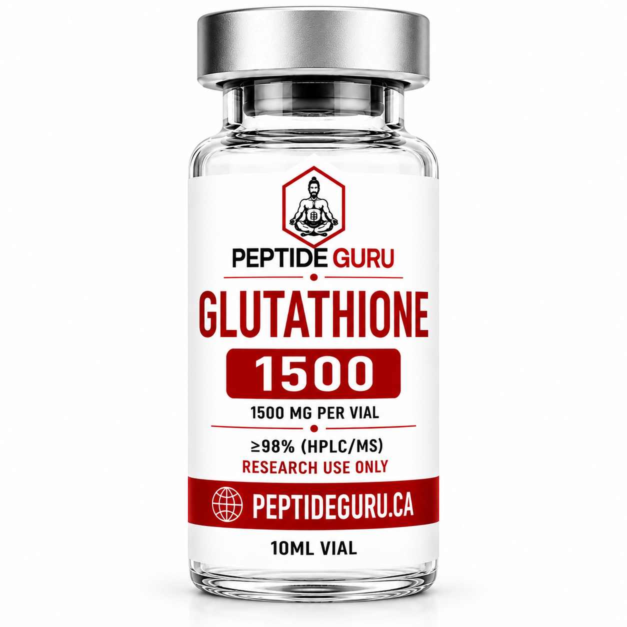 Glutathione 1500mg — labelled vial of Glutathione, 1500mg / 10ml vial, for laboratory research use only
