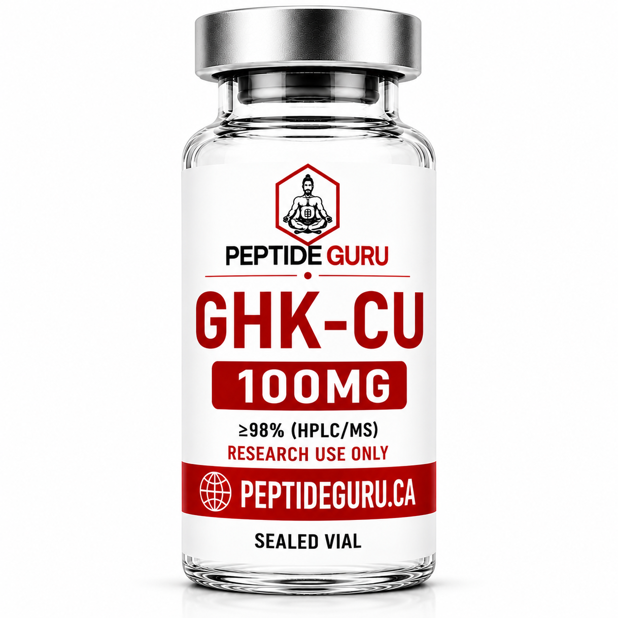 GHK-Cu 100mg — labelled vial of GHK-Cu (Copper Peptide), 100mg / sealed vial, for laboratory research use only