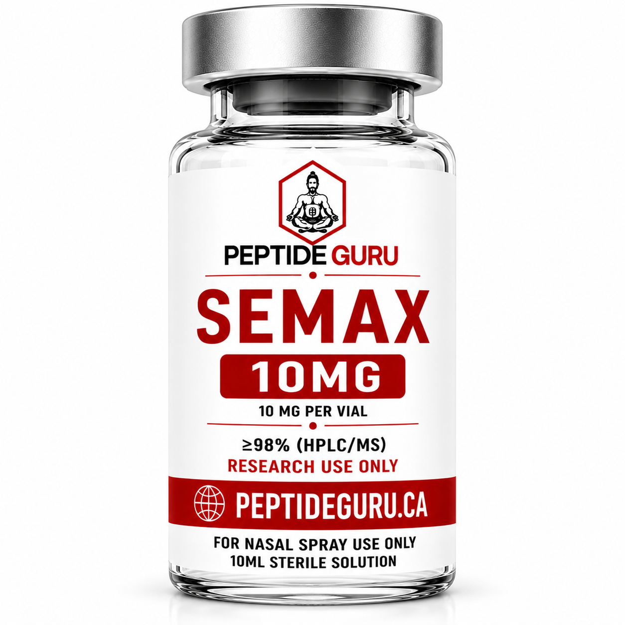Semax 10mg Nasal Spray — labelled vial of Semax, 10mg / 10ml nasal spray, for laboratory research use only